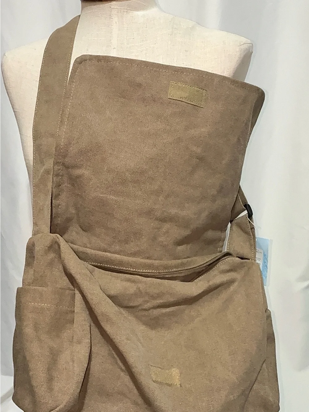 Canvas Messenger Bag Khaki Crossbody Shoulder Bag Adjustable Strap Travel Bag